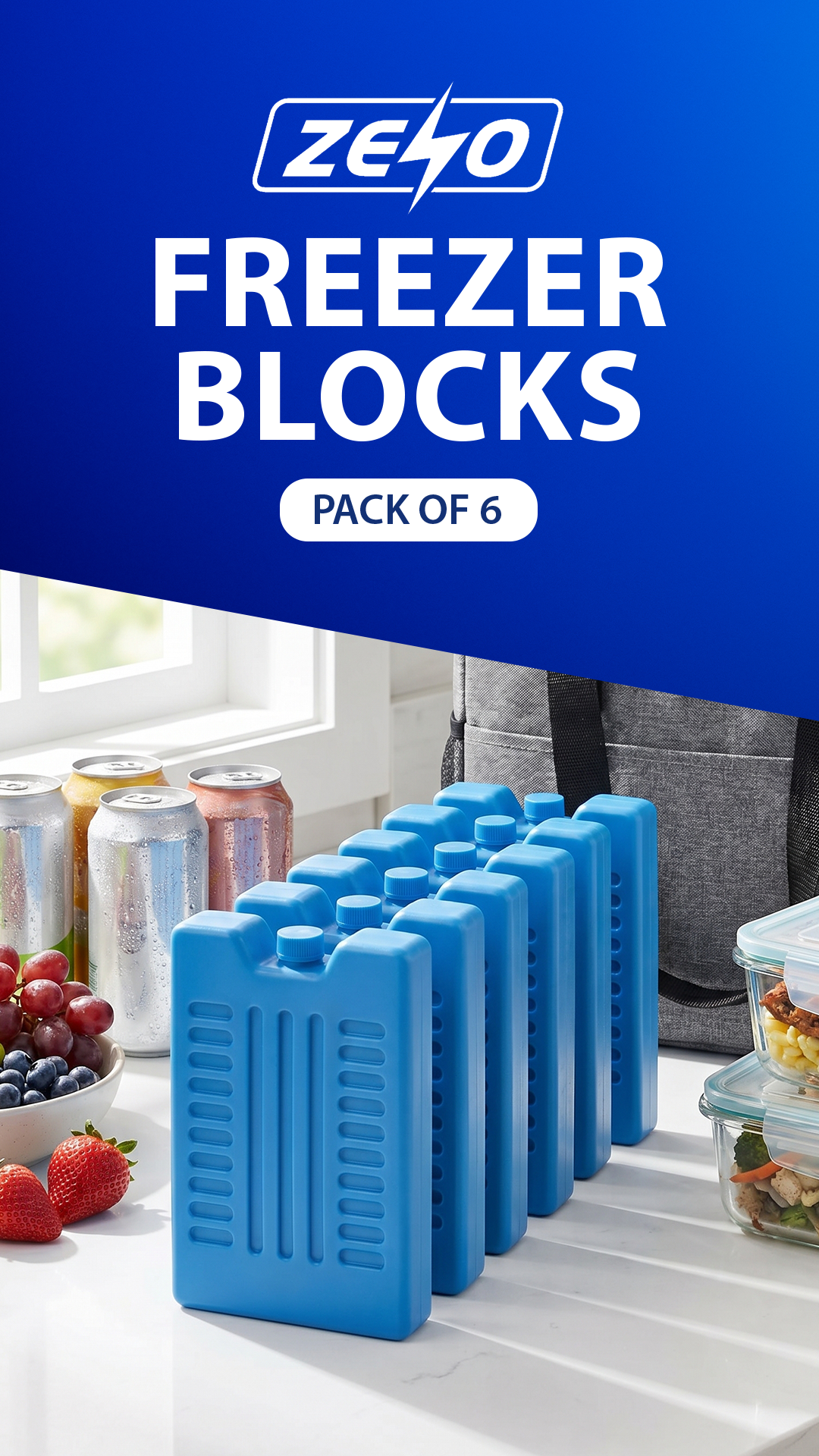 ZENO Freezer Blocks 6 Pack | Reusable Ice Pack | Ice Blocks for